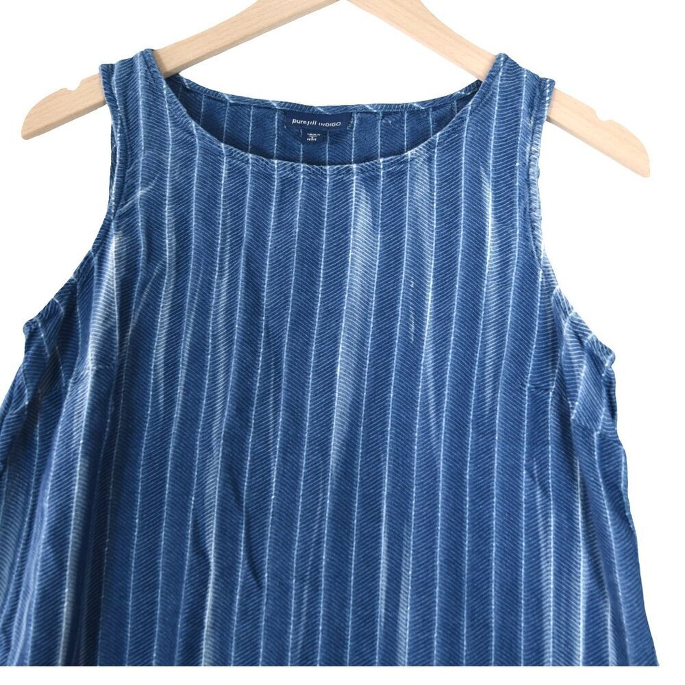 Pure Jill Indigo Dress S Petite Blue Striped Minimalist Chambray Denim Midi - Picture 7 of 10